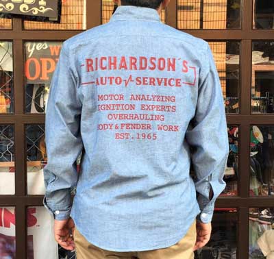 BUDDY オリジナル RICHARDSON’S AUTO SERVICE チャンピオン ワッペン付き シャンブレーシャツ
