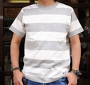 RUSSELL ATHLETIC ポケット付きボーダーTシャツ(ホワイト×ヘザーグレー)