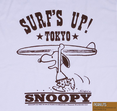BUDDY 別注 PEANUTS スヌーピーTシャツ SURF'S UP TOKYO WHITE